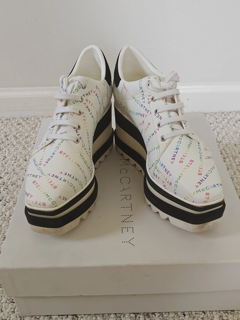 Stella McCartney White Platform Sneakers with Multicolor Logo